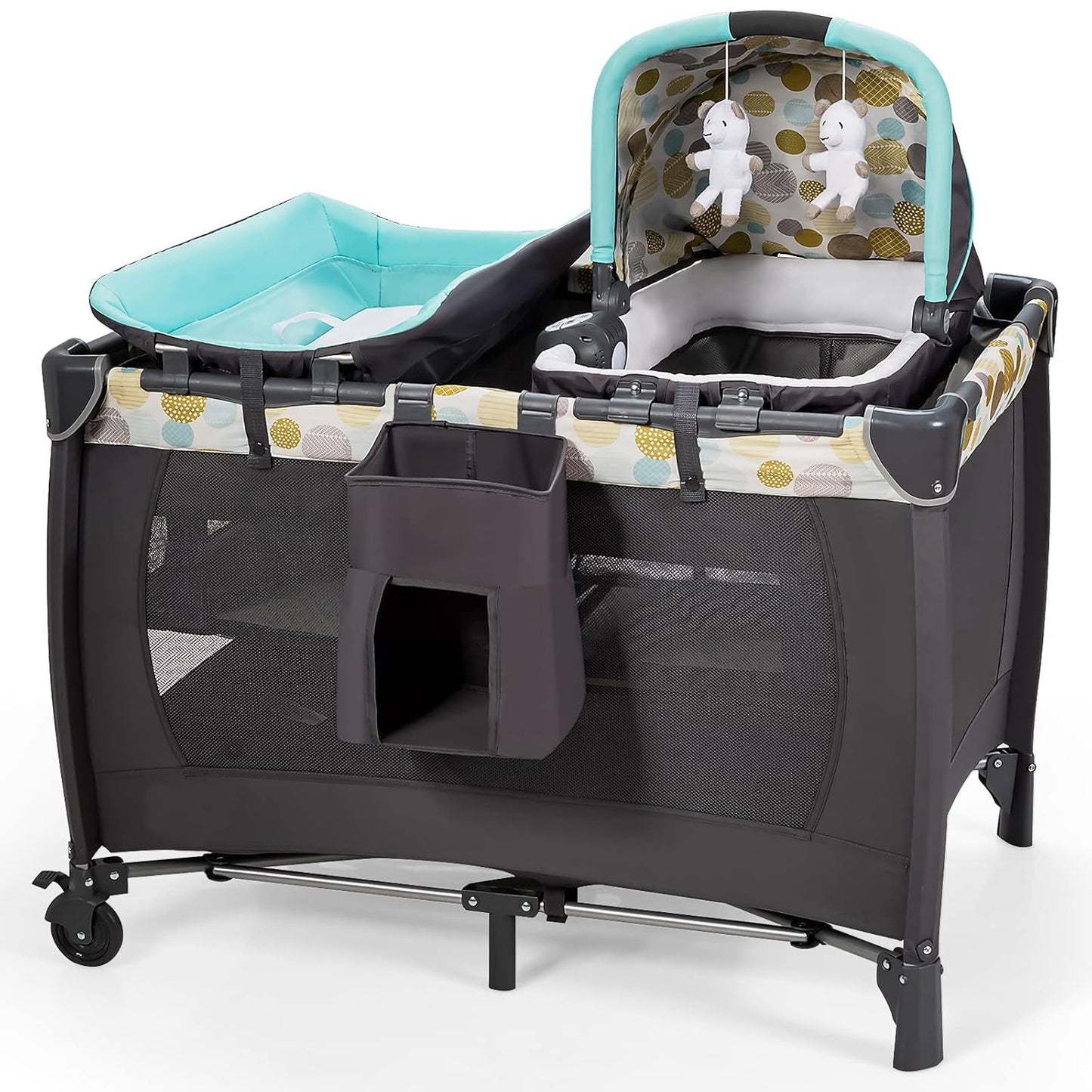 HONEY JOY Pack and Play, 5 in 1 Portable Infant Playpen with Bassinet & Changing Table, Storage Bag, Music Box, Toys, Carry Bag, Nursery Center, Baby Playard Pack n Play Crib for Boys Girls