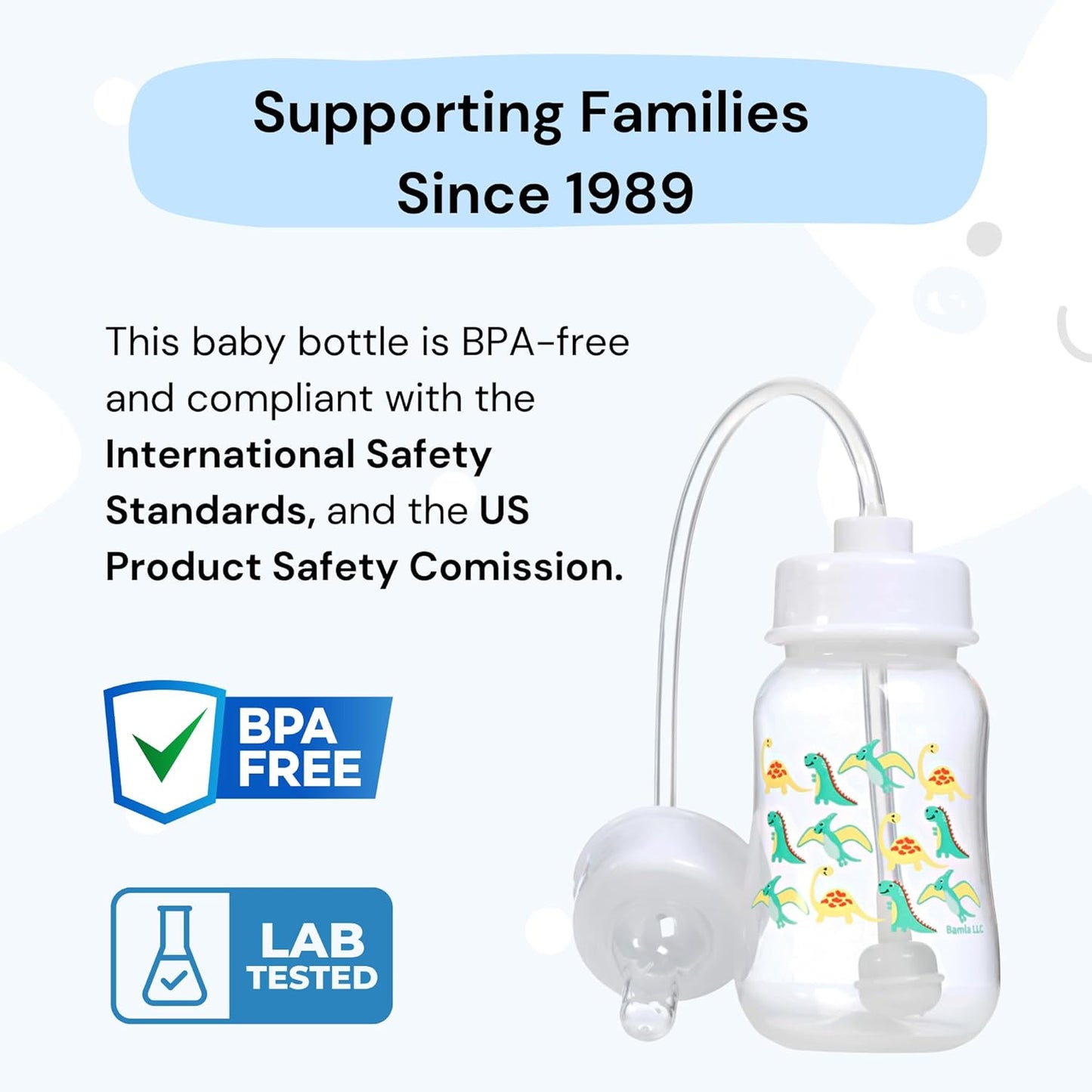 Hands-Free Baby Bottle - Anti-Colic Nursing System 4 oz Baby Bottle with Fast Flow Nipple/Teat 3m+ with Tube Straw Feeding System for Toddler (2 Pack - Dinosaur)