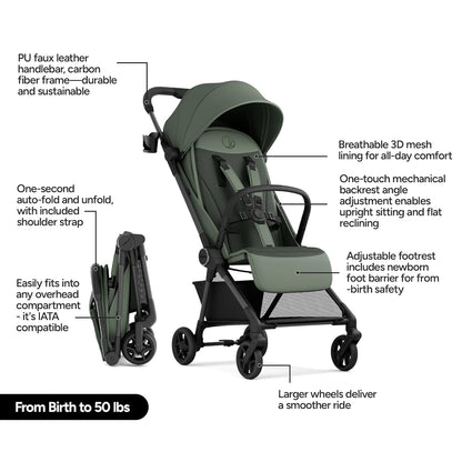 Mompush Nexis Carbon Travel Stroller, Ultra-Lightweight 11.5 lbs, Compact & Airplane Carry-On Approved, One-Second Auto-Fold, One-Hand Full Recline, from Birth to 50 lbs, JPMA Certified, Black