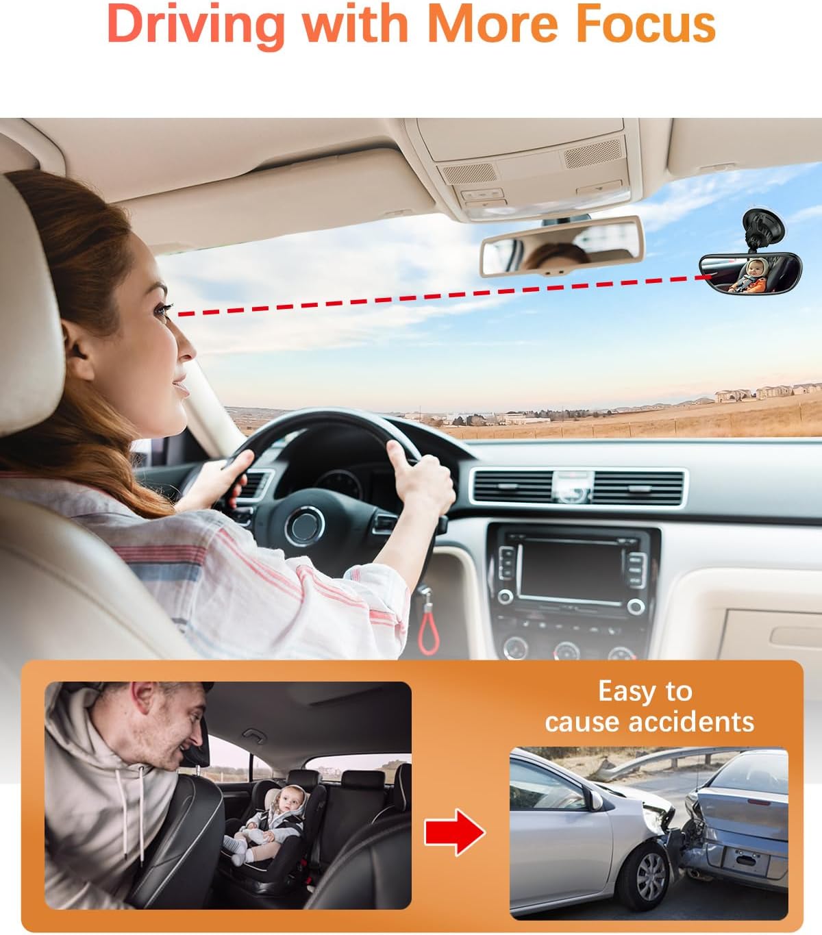 Baby Car Mirror on the Front Windshield, 360° Adjustable Wide Angle Convex Rearview for Rear Facing Infant Suction Cup & Adhesive Mount Safety Mirror for Car SUV Trucks