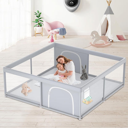 XVISHX 65 x 50 Inch Baby Playpen, Playpen for Babies and Toddlers, Baby Play Pen Playard for Indoor & Outdoor Active Center Game Fence, with Skin-Friendly Fabric and Soft Breathable Mesh, Grey