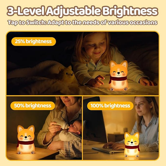 Mewaii BPA-Free Silicone丨 Huggwaii Corgi Dog Night Light for Kids, 3 Brightness Levels Nursery Dog Lamp, 30 Min Timer&Rechargeable Cute Puppy Kids Night Light for Bedroom Decor,Corgi Gifts for Boys