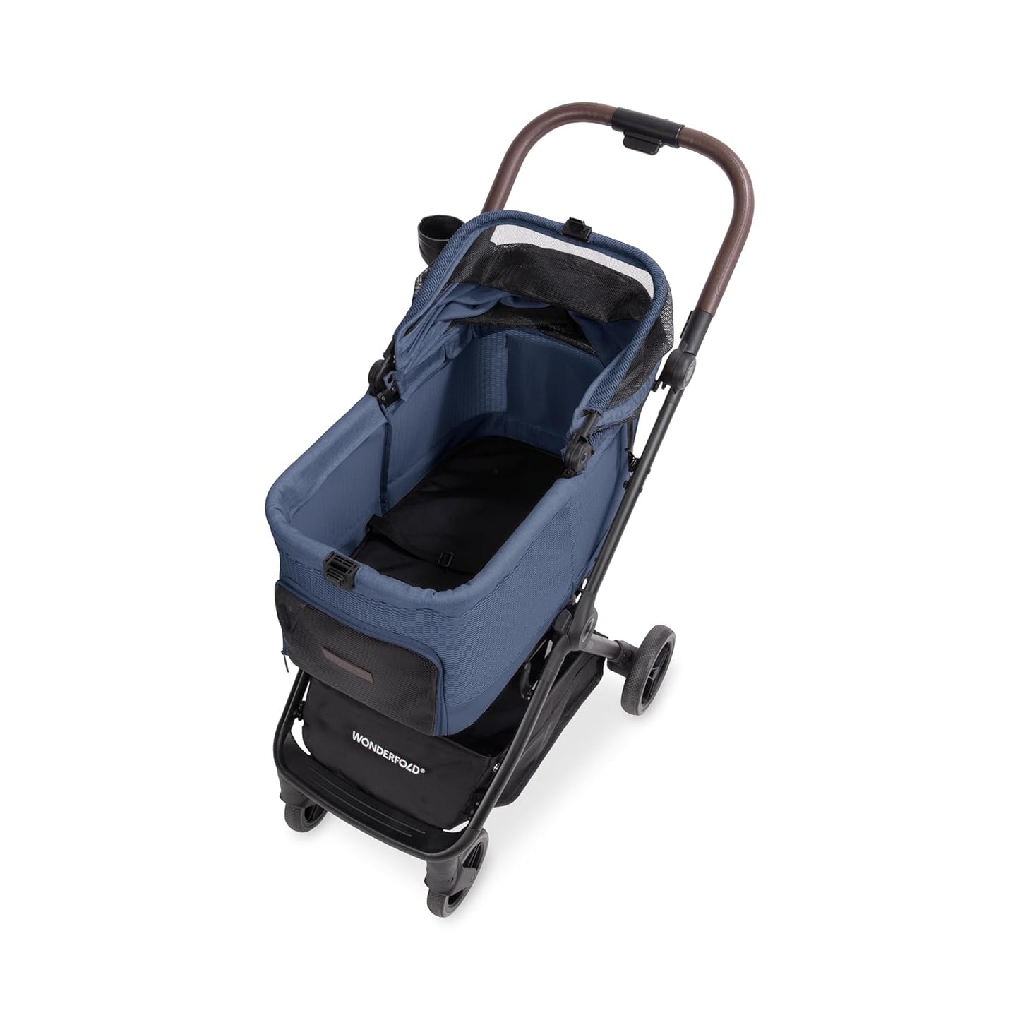 WonderFold Bella Pet Stroller - Autofold Design with Lightweight Aluminum Frame, Breathable Carriage Fabrics and Canopy, Safety Tethers & Easy-Clean Interior - Graphite Black