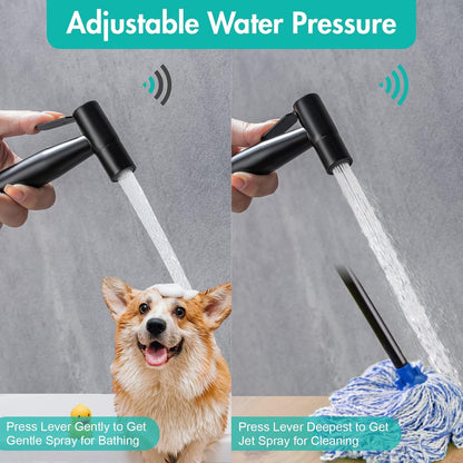 BARROCK Handheld Bidet Sprayer for Toilet, Stainless Steel Metal Made Baby Cloth Diaper Spraying Kit, Bathroom Toilet Bidet Attachment Set for Bathing Pets and Feminine Hygiene, Matte Black