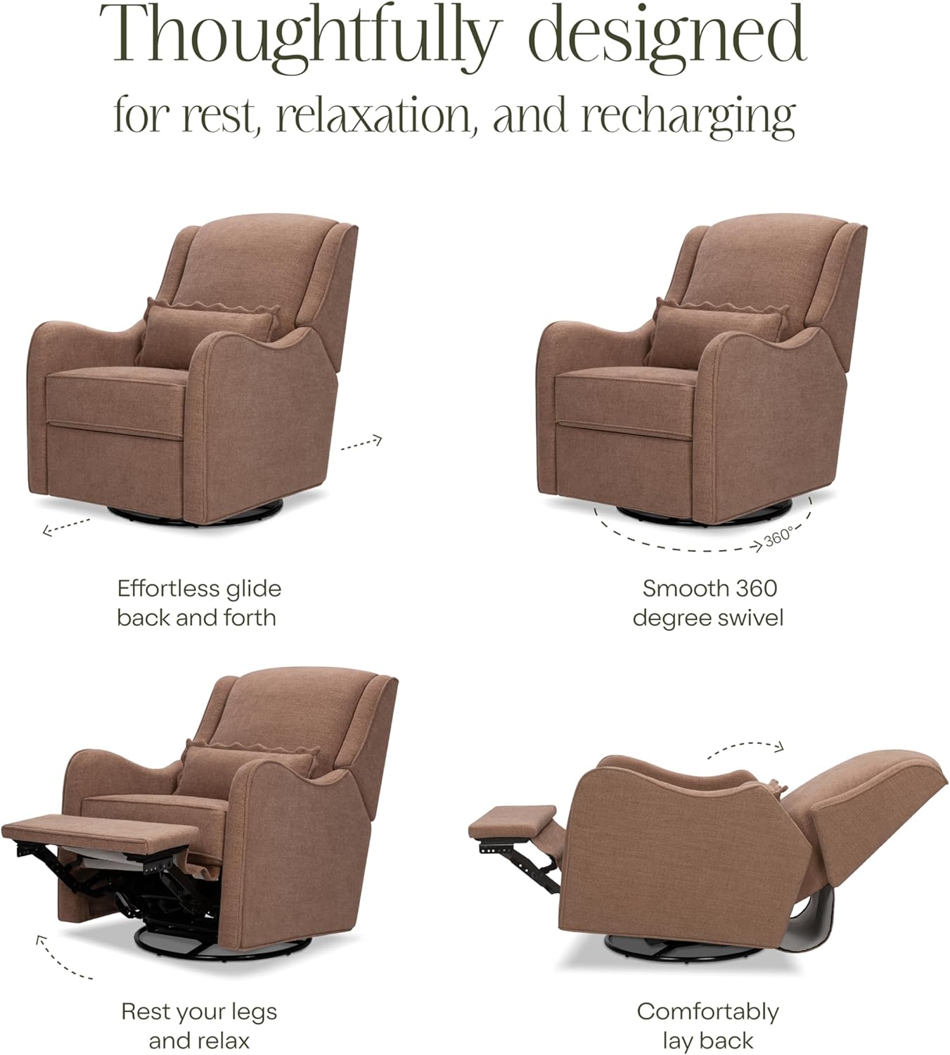 Namesake Devon Recliner and Swivel Glider in Performance Dusty Rose Eco-Basketweave, GREENGUARD Gold and CertiPUR-US® Certified