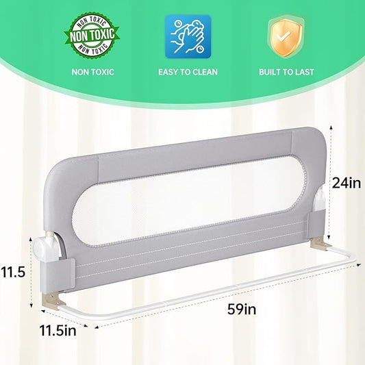 UPGOGO Folding Bed Rail for Toddlers,Baby Bed Rail Guard with Reinforced Anchor Safety System,Fit Bunk,Full Size,Queen,King,Twin(Grey,59"x23.6")