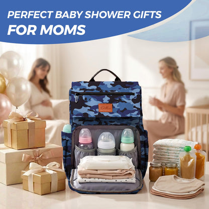 PILLANI Baby Diaper Bag Backpack - Large Waterproof Travel Diaper Bag for Boys & Girls, 16 Organizer Pockets with Changing Pad, Insulated Bottle Pockets & Stroller Straps, Baby Shower Gifts, Dinosaur