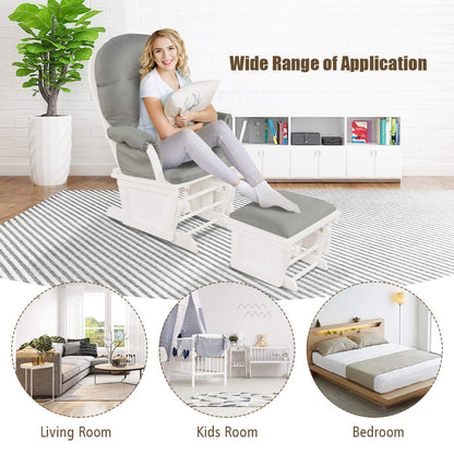 Costzon Baby Glider and Ottoman Cushion Set, Wood Baby Rocker Nursery Furniture for Napping, Nursing, Reading, Upholstered Comfort Nursery Chair w/Padded Armrests & Detachable Cushion (Light Grey)