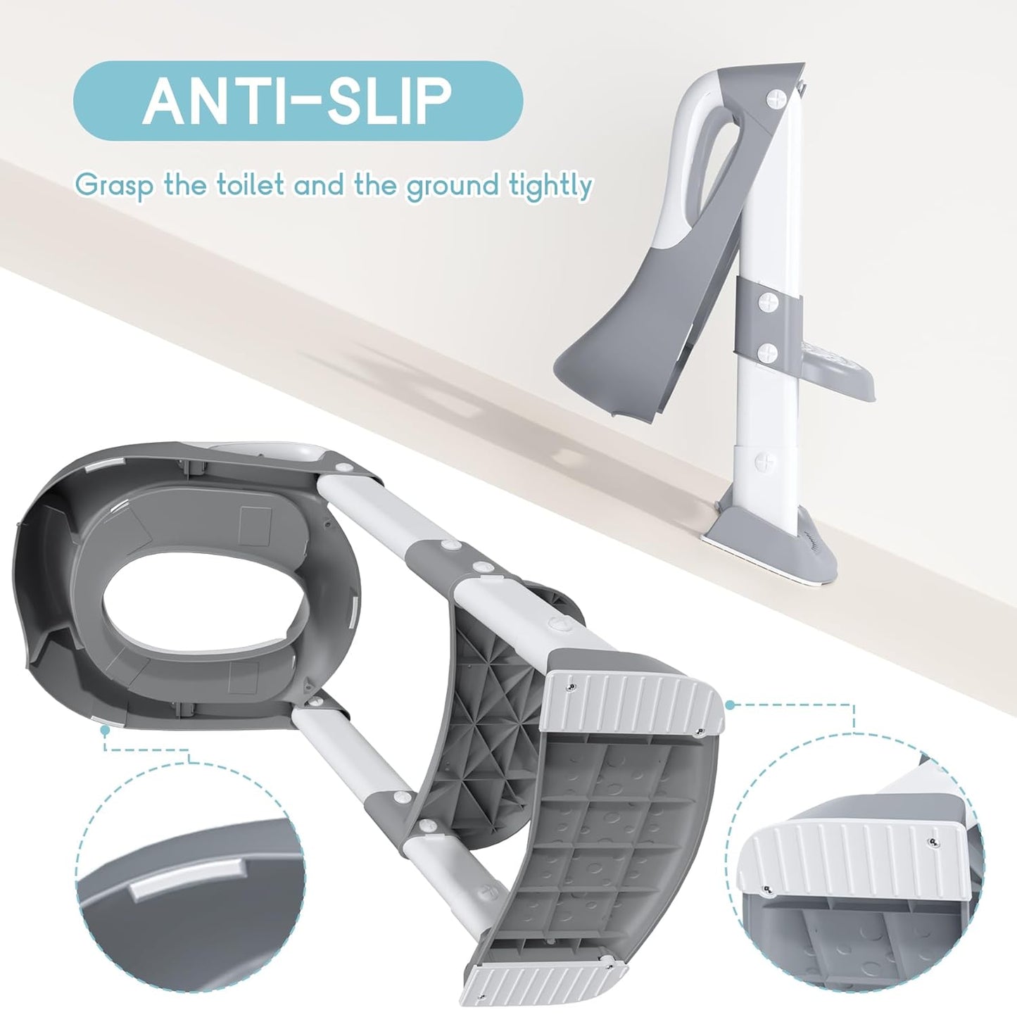 COOSEYA Potty Training Toilet with Step Stool Ladder, Toddler Kids Potty Training Seat for Boys Girls, Foldable Anti-Slip Toilet Toddler Seat Splash Guard Soft Cushion Safety Handles (Grey)