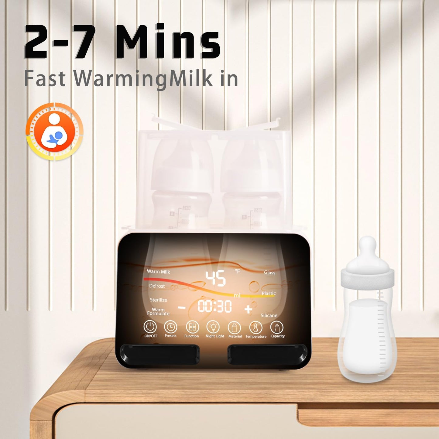 Losbenco Double Bottle Warmer and Steri-lizer, 8-in-1 Fast Baby Milk Warmer with Timer for Breastmilk or Formula, Multifunctional Bottle Warmer with Food Heater Defro