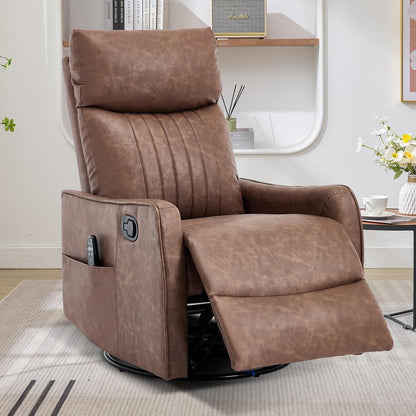 Trustyue Swivel Rocker Recliner Chair, 360° Swivel Recliner with Heat and Massage, Rocker Recliner Nursery Glider Chair with Side Pockets for Living Room (Beige, Fabric)