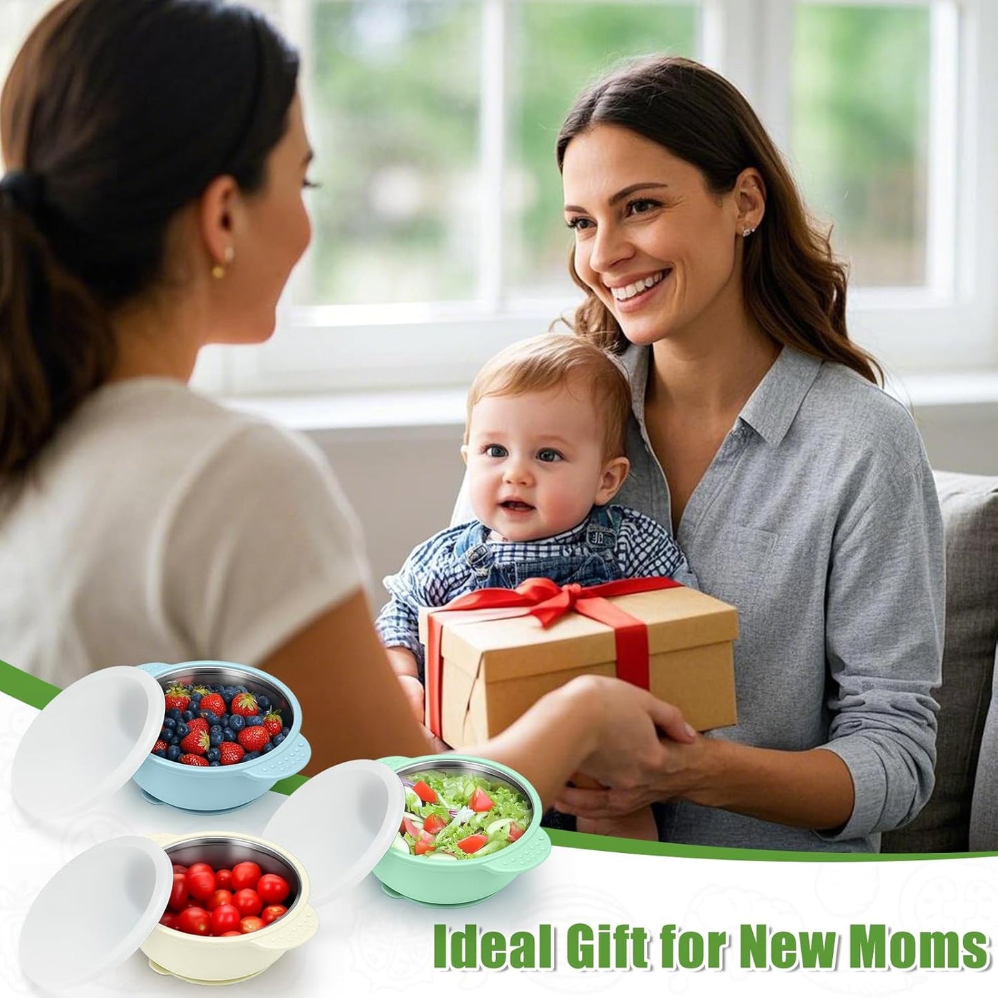 BUSOHA 3 Pack Stainless Steel Baby Bowls with Lid – 2-in-1 Toddler Feeding Bowl Heat-Resistant Spill-Proof Plate Suction Bowls for Kids Baby Toddler Food Feeding