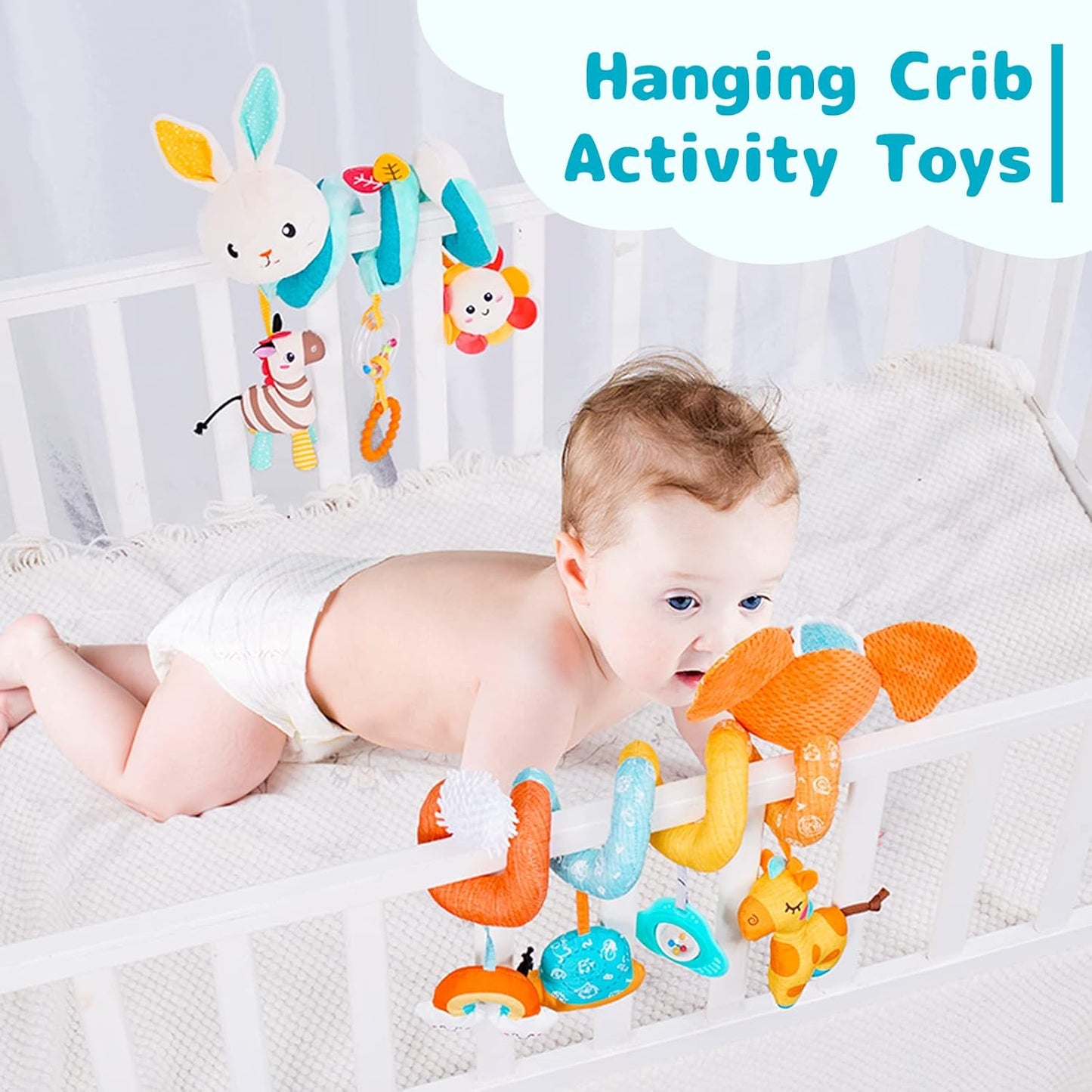 Koty Car Seat Toys, Infant Baby Spiral Plush Activity Hanging Toy for Stroller Bar Pram Crib with Music Box BB Squeaker & Rattles(Black Fox)