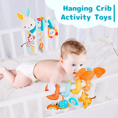 Koty Car Seat Toys, Infant Baby Spiral Plush Activity Hanging Toy for Stroller Bar Pram Crib with Music Box BB Squeaker & Rattles(Black Fox)