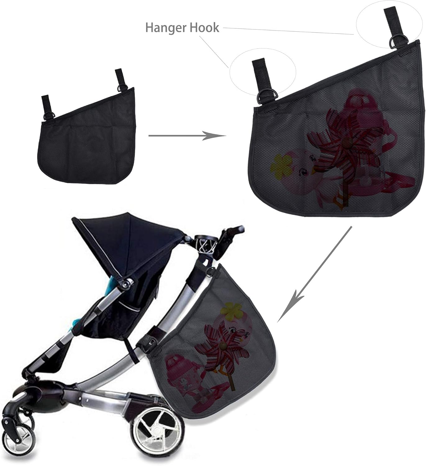 2 Pack Portable Side Sling Stroller Cargo Net ,Non-Slip and Adjustable Straps Storage Mesh Bag ,Food Storage , Storage Bag for Baby Stroller Cargo Mesh Bag Storage Universal Stroller Organizer (Blue)
