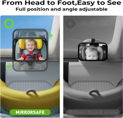 Fixed Headrest Baby Car Mirror Fit Tesla Car Back Seat, Safety Rear Facing Mirror, 100% Shatterproof & Shake-Proof, Wide Clear Rearview with 360° Rotation for Infant Newborn Baby Must Haves Essentials