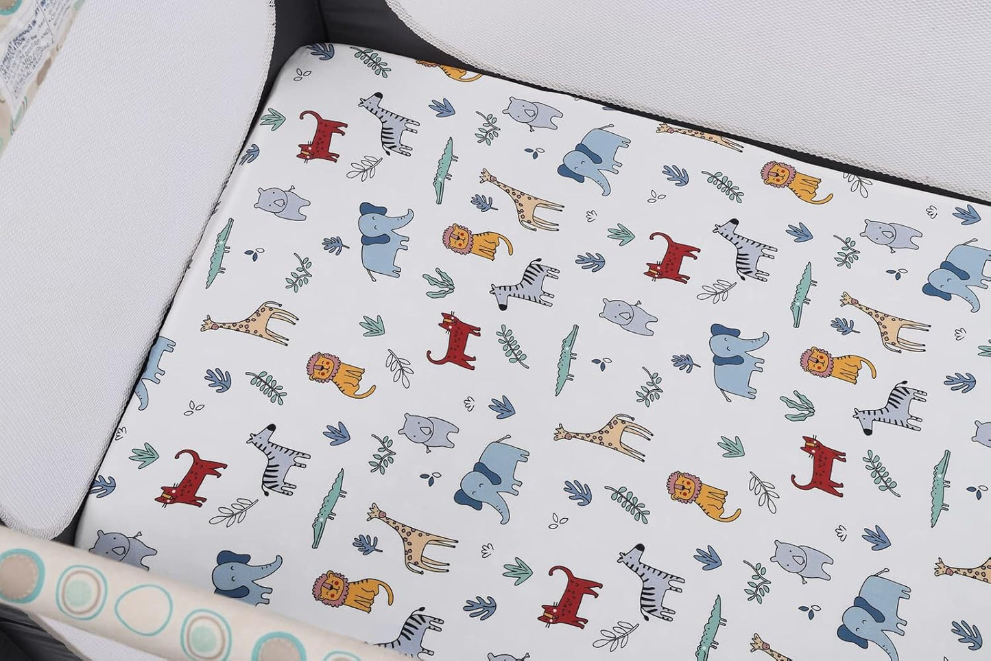 Onacosht Pack and Play Sheets 3 Pack for Baby Boy, Stretchy Jersey Knitted Portable Mini Crib Sheets Playard Mattress Cover, Woodland Animal Elephant Fox Lion Bear Giraffe Zebra Printing