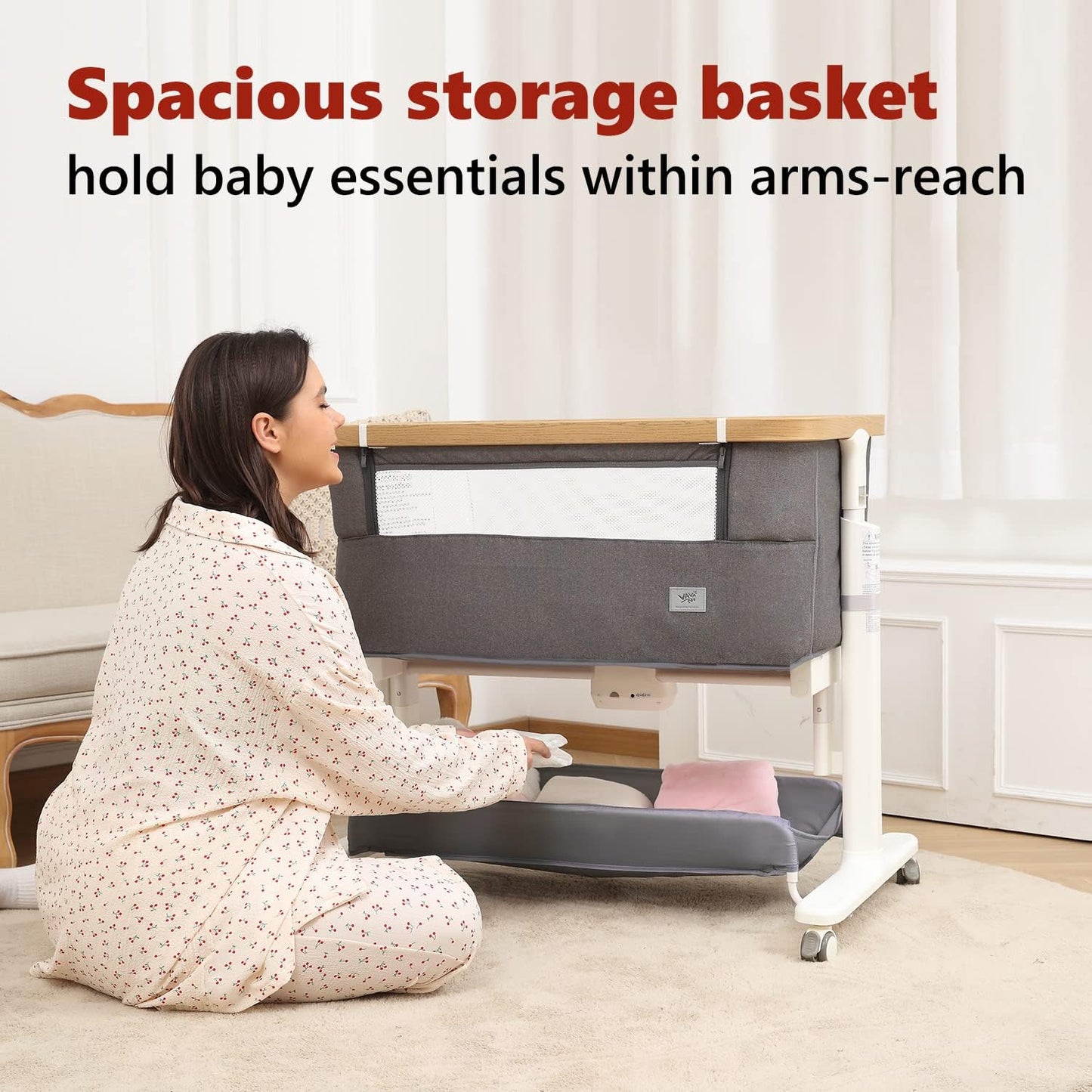 VaVaSoo Electric Rocking Bassinet for Baby Automatic Bedside Sleeper Rocks Itself 3 Speeds Auto Rolling Newborn Cradle 5 Height Adjustable with Music, Wheels, Storage, Dark Grey