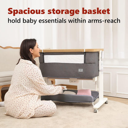 VaVaSoo Electric Rocking Bassinet for Baby Automatic Bedside Sleeper Rocks Itself 3 Speeds Auto Rolling Newborn Cradle 5 Height Adjustable with Music, Wheels, Storage, Dark Grey