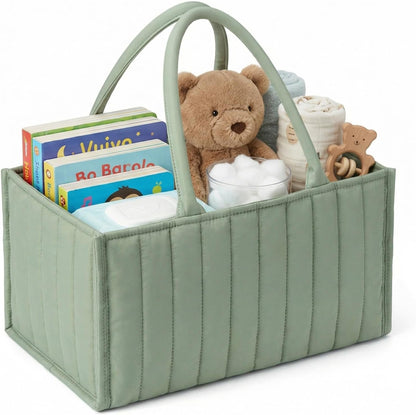 Portable Baby Essentials Organizer, 15x10x7 Inch Diaper Caddy for Nursery Storage, Handy Car Organizer for Newborn Must Haves