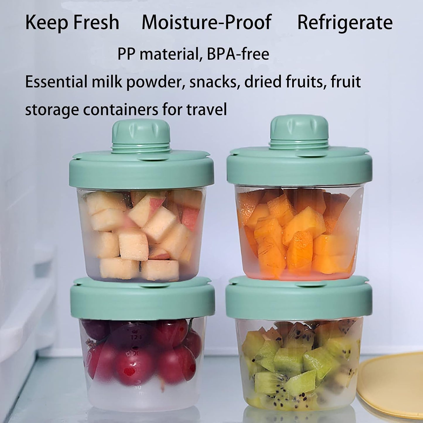4 Layers Baby Milk Powder Formula Dispenser on The go, Baby Formula Containers for Travel, Formula Holder Mixer, Baby Feeding Snack Storage Container, Portable, Stackable, Non-Spill, BPA-Free