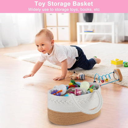 ABenkle Baby Diaper Caddy, Nursery Storage Bin and Car Organizer for Diapers and Baby Wipes, Cotton Rope Diaper Basket Caddy, Changing Table Diaper Storage Caddy