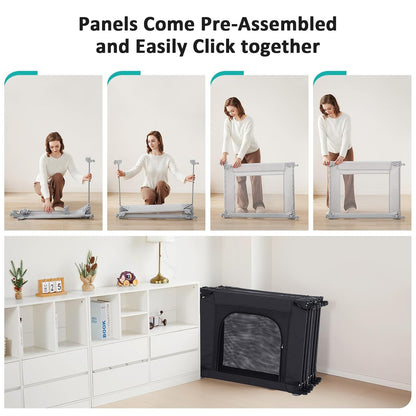 Doradotey Baby Playpen, Shape &Size Adjustable Large Baby Playard for Babies and Toddlers, Foldable Playpen Fence Indoors Play Center Yards, Breathable Mesh Anti-Fall Play Pen 79x71, Cream