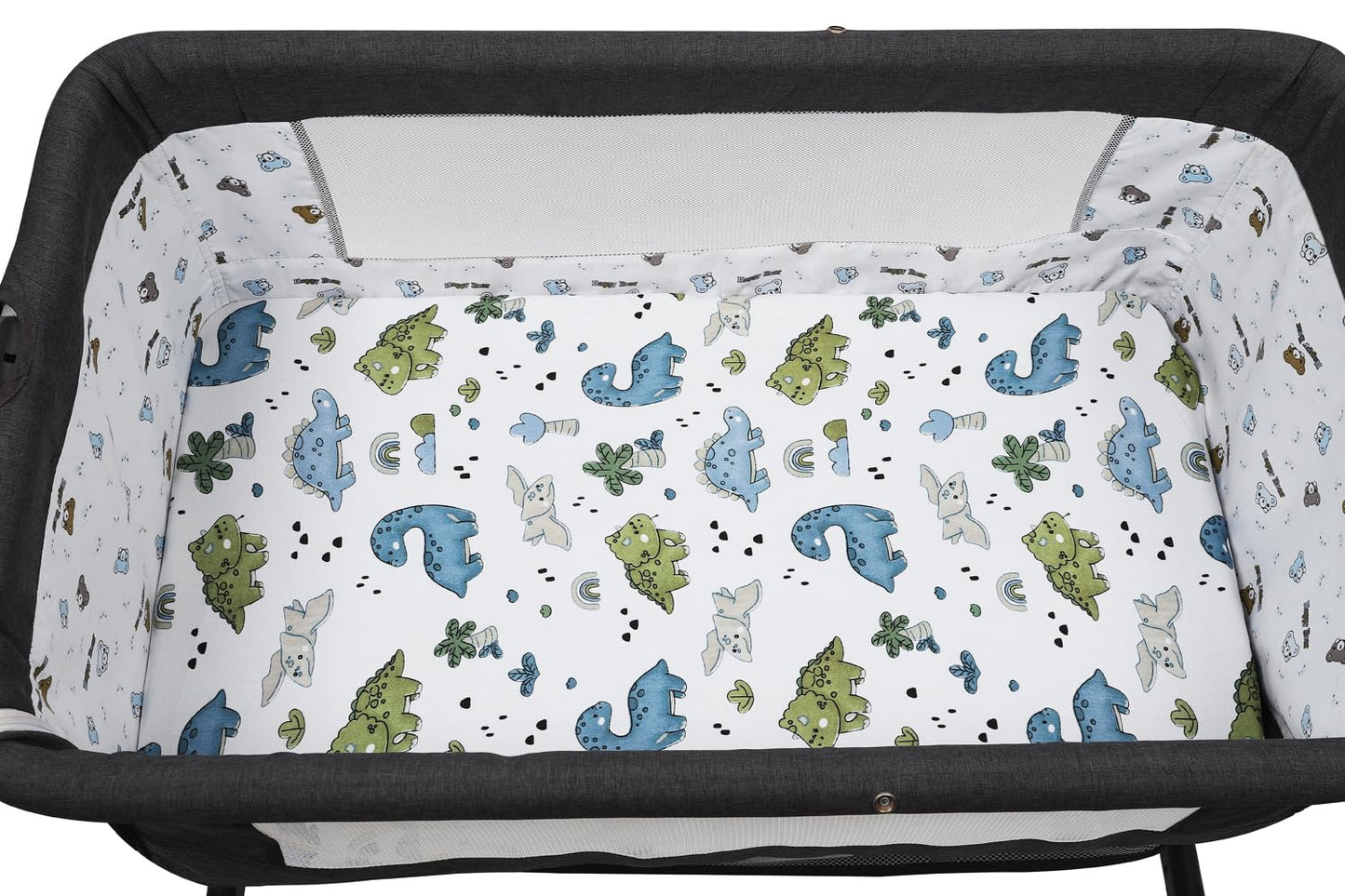 Bassinet Sheet Set 2 Pack Snug Fitted Bedside Sleeper Bassinet Sheets, Stretchy Ultra Soft, Unisex Boy Girl, Light Blue & Dinosaur