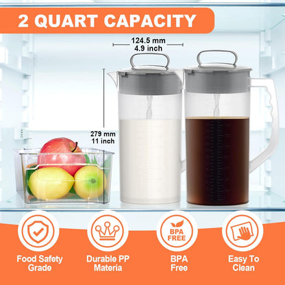 Breast milk pitcher, 64oz/ 2000ml Mixing pitcher with lid, Mixing baby formula,coffee, milk and juice with Angled Plastic Blades and Adjustbale mixer plunger (one pack)