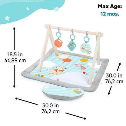 Bright Starts Disney Winnie The Pooh Once Upon a Tummy Time Baby Play Mat, Tummy Time Mat and Play Gym, Blue, Newborn