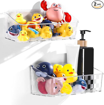 Bath Toy Storage Holder For Bathtub, Wall Mounted Shower Bath Tub Baby Toy Organizer, Hanging Clear Plastic Shower Caddy for Bathroom，2 PACK
