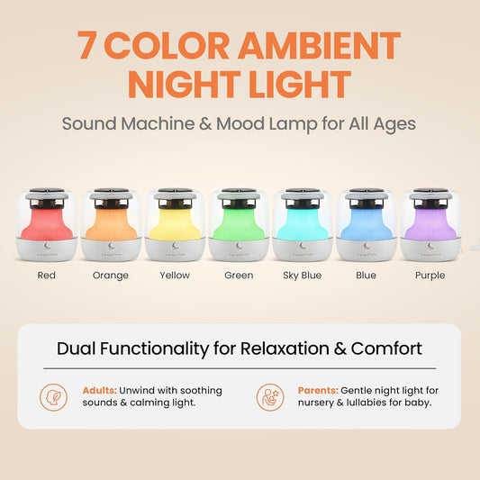 Mini Sleep Sound Machine for Baby, Kids & Adults – 15 Calming Sounds, Soft Night Light, USB-C Rechargeable (10+ hrs), Timer – Portable Travel White Noise Machine by TranquilTone