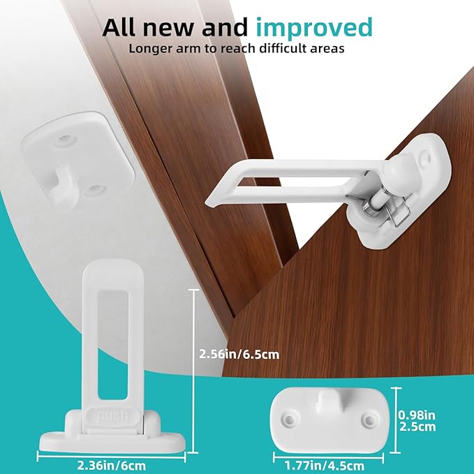 Child Safety Cabinet Locks (10 Pack) – Hidden Child Proof Cabinet Locks with Extra-Long Locking Arm, Strong Adhesive for Most Cabinets & Drawers, Easy to Install Baby Proofing Locks