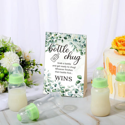 TrelaCo Bottle Chug Baby Shower Game 20 Pcs Baby Bottles Shower Favor with 1 Greenery Theme Sign for Gender Reveal Party Supplies Gifts(Green)