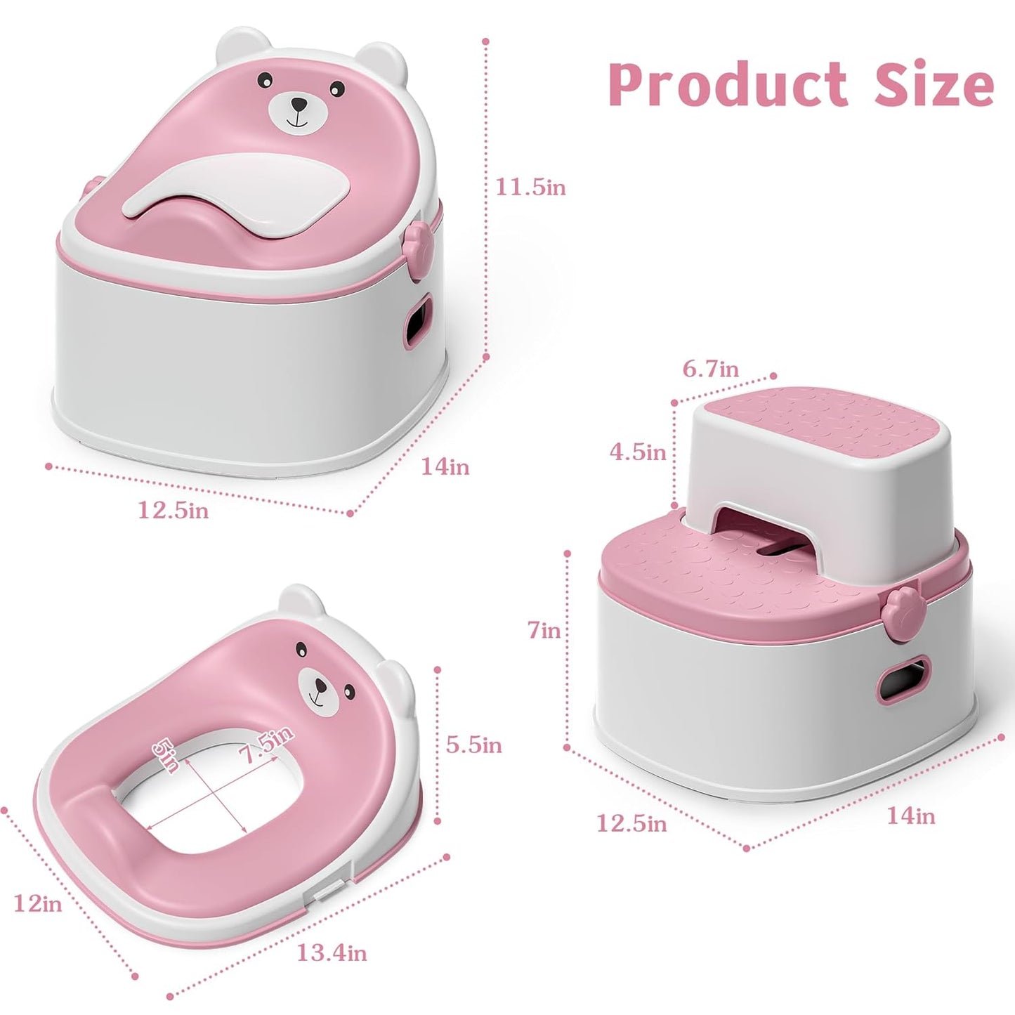 3-in-1 Potty Training Toilet, Portable Potty, Potty Training Seat and Toddler Step Stool, Easy Setup and Clean, Anti-Slip Toddler Potty Trainer for Boy Girl,Grey