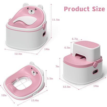 3-in-1 Potty Training Toilet, Portable Potty, Potty Training Seat and Toddler Step Stool, Easy Setup and Clean, Anti-Slip Toddler Potty Trainer for Boy Girl,Grey