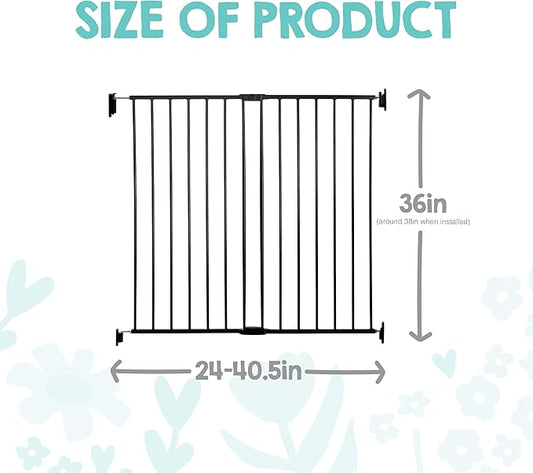 Regalo Safety 36" Extra Tall Baby Gate for Stairs & Doorways, Walk-Through Stair Gate with Door, Hardware Mounted Gate for Babies, Toddlers & Pets, Fits 24"–40.5" Openings, Black