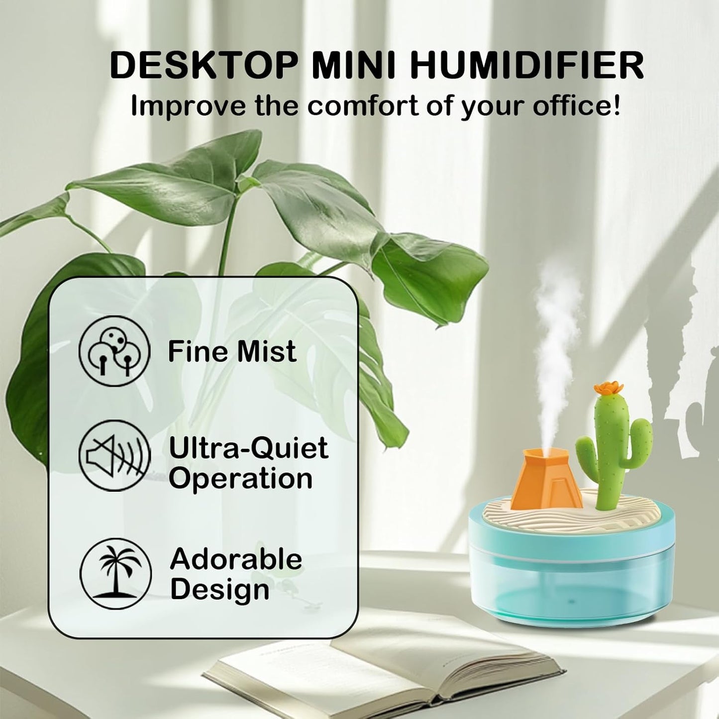Cute Mini Humidifier 320mL Cool Mist Humidifie mute with 2 Mist Modes,for Home/Nursery/Office,Portable Mini Air Moisturizer,rechargeable mini humidifier(Gardenia pink)