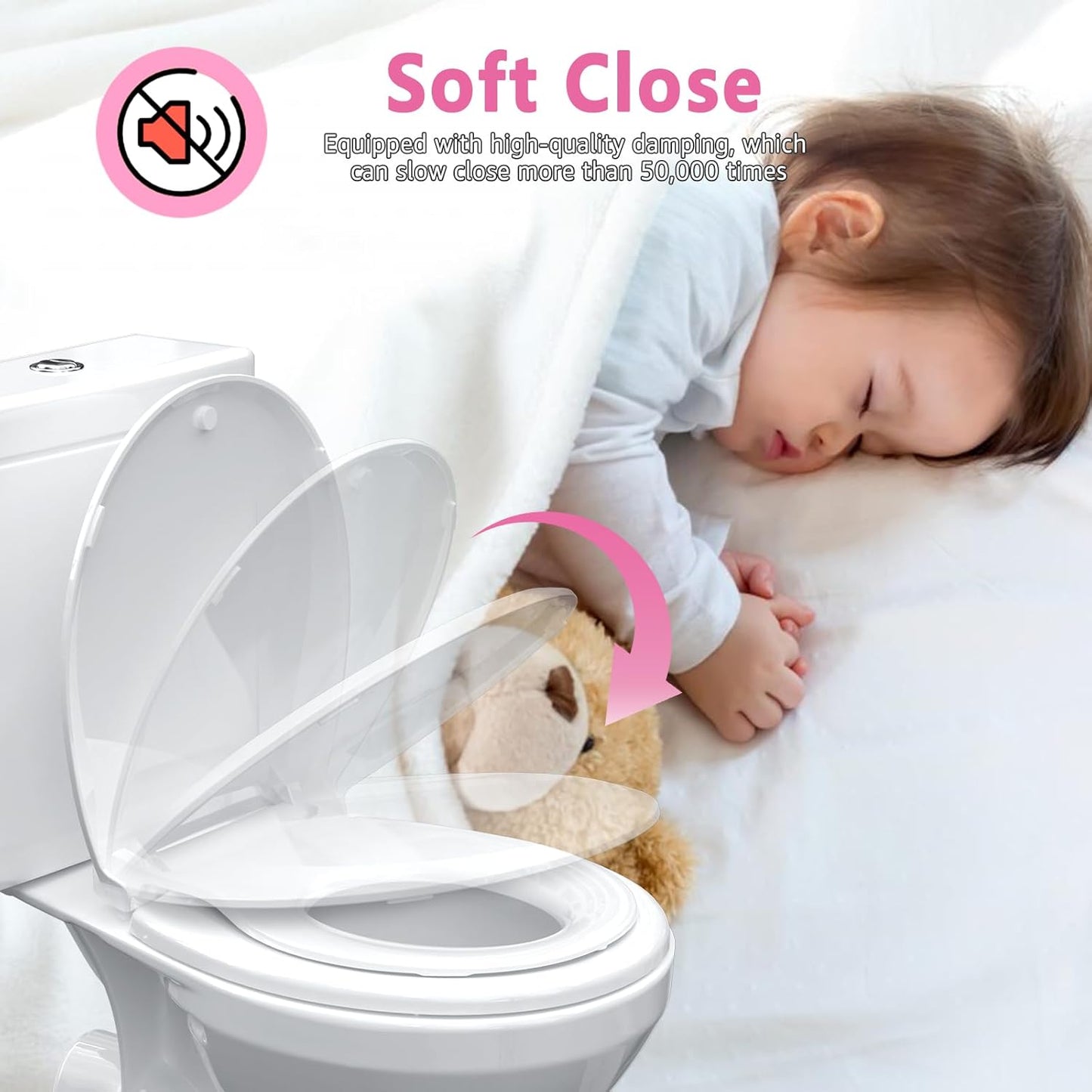 Aünsffer Toddler Toilet Seat with Potty Training Seat Round 16.5inch, 2 in 1 Toilet Seat for Family Built-in Baby Seat Removable, Soft Close + Easy Clean, PP Safe Material, Pink