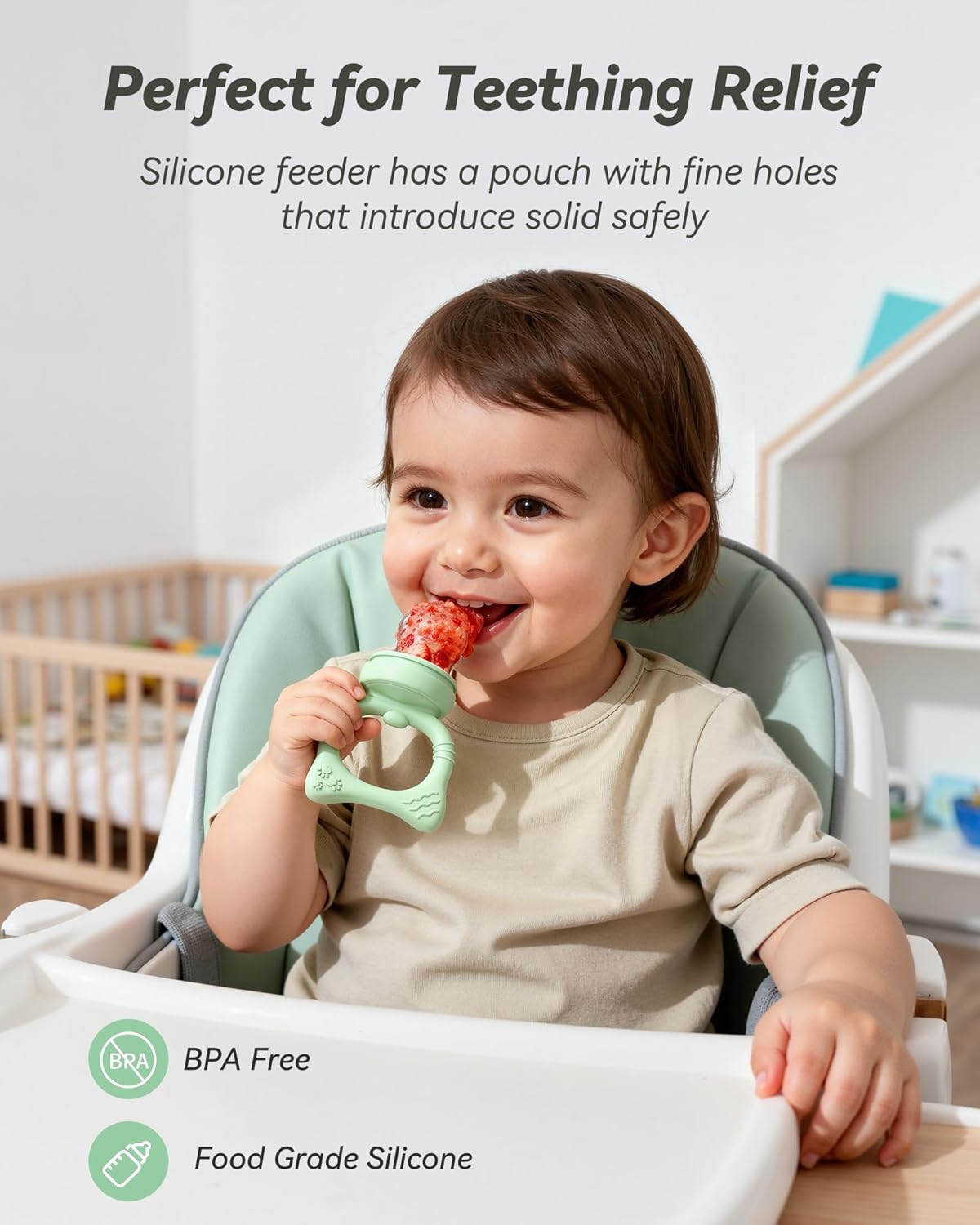 Silicone Baby Fruit Food Feeder (2 Pack) with Freezer Nibble Tray, Breastmilk Popsicle Molds for Baby Teething Relief, Feeder for Safe Infant Self Feeding, BPA Free, Dishwasher Safe, 3 Month+ Pink