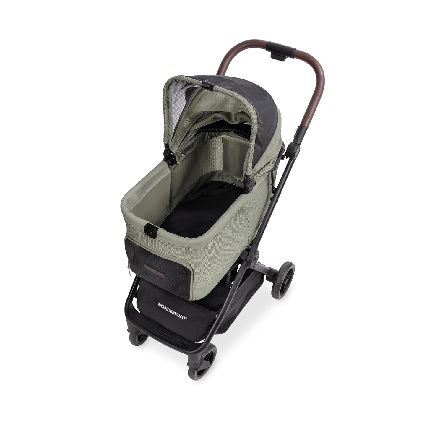 WonderFold Bella Pet Stroller - Autofold Design with Lightweight Aluminum Frame, Breathable Carriage Fabrics and Canopy, Safety Tethers & Easy-Clean Interior - Graphite Black
