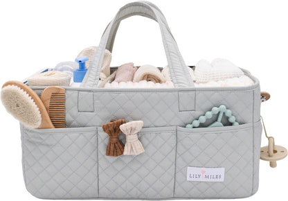 Lily Miles Baby Diaper Caddy Organizer, Quilted Nursery Storage Basket for Newborn Essentials and Diaper Changing Station, Gift for Baby Shower and Registry Must-Have (Willow Green)