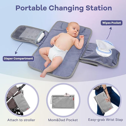 RUVALINO Diaper Bag Backpack, Multifunction Travel Pack Maternity Baby Changing Bags, Large Capacity, Waterproof, Gray