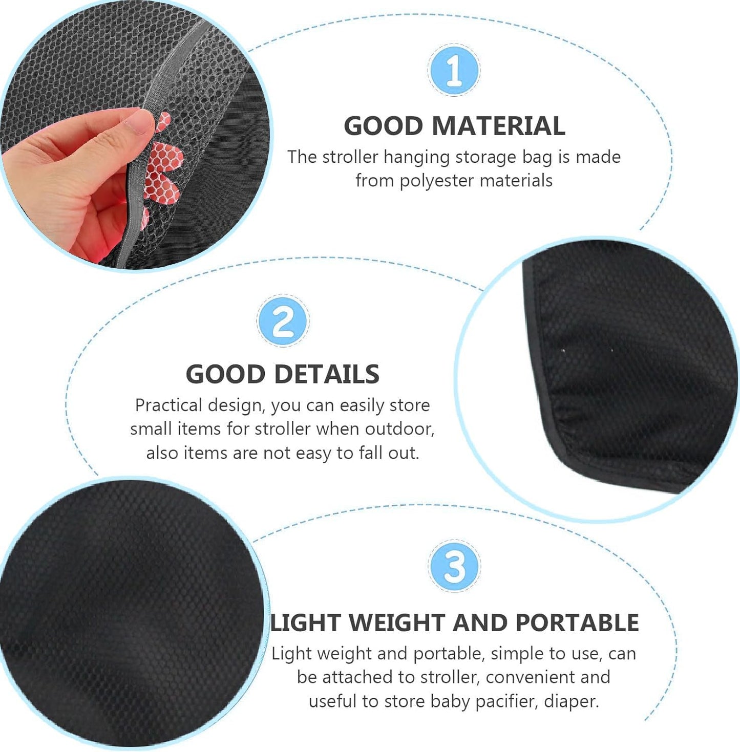 Stroller Side Bag - Bike/Stroller Organizer, Hook & Loop Easy Attach - Mesh Design, Non-Slip Straps, mom Cozy Stroller Organizer, Stroller Accessories, Black (BLACK 2PCS)