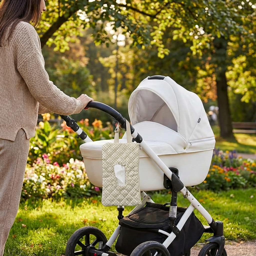 Quilted Baby Wipe Holder Quilted Wipe Pouch Portable Hanging Floral Wet Wipes Bag for Car, Stroller