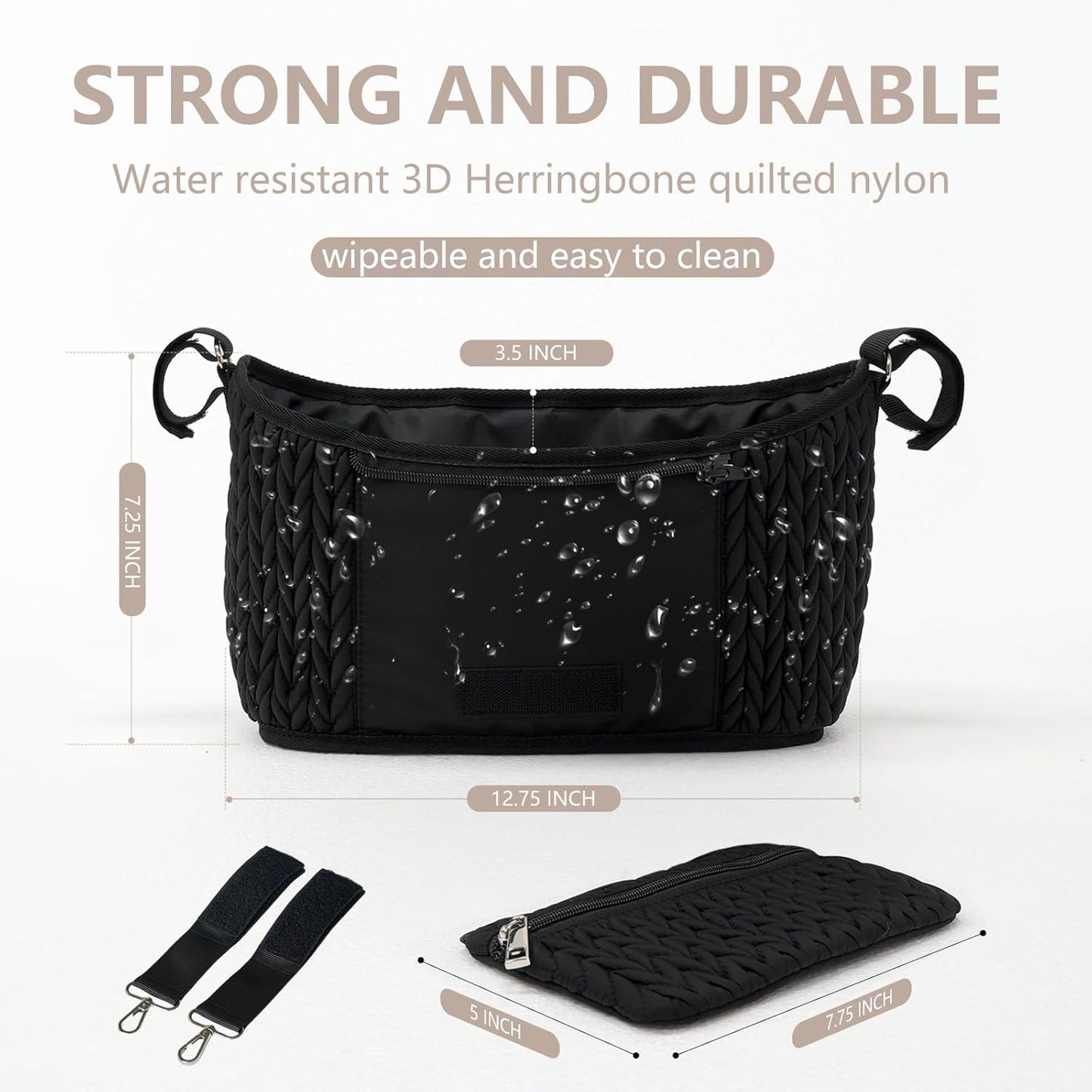 Stroller Organizer With Insulated Bottle Holder- Universal Fit, Detachable Bag, Fit For Most Of The Stroller And Pet Stroller (Black-B)
