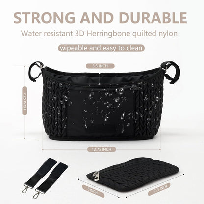 Stroller Organizer With Insulated Bottle Holder- Universal Fit, Detachable Bag, Fit For Most Of The Stroller And Pet Stroller (Black-B)