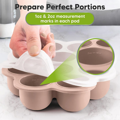 KeaBabies Silicone Food Freezer Trays with Lid, 2oz x 10 Pods Baby Food Storage Containers, Easy Puree Meal Prep, Breast Milk Silicone Freezer Molds, Dishwasher, Microwave Safe, BPA-Free (Chai Latte)