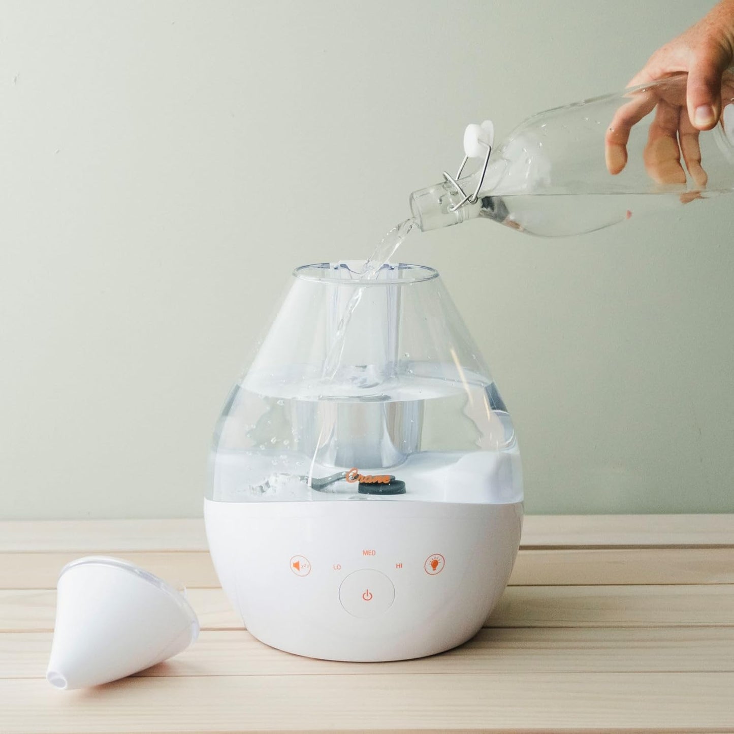 Crane 4-in-1 Drop 2.0 Ultrasonic Cool Mist Humidifier with Sound Machine, Night Light, Aroma Tray, 1 Gallon Top Fill, Blue & White