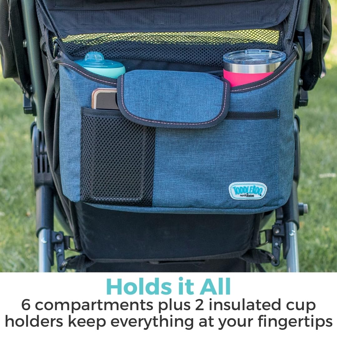 Toddleroo by North States - Baby Stroller Organizer: Universal Stroller Caddy with Cup Holder - Adjustable Storage Attachment for Strollers - Navy